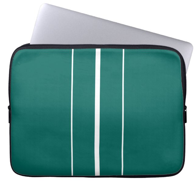Stylish Sporty Teal White Vertical Racing Stripes Laptop Sleeve (Front)
