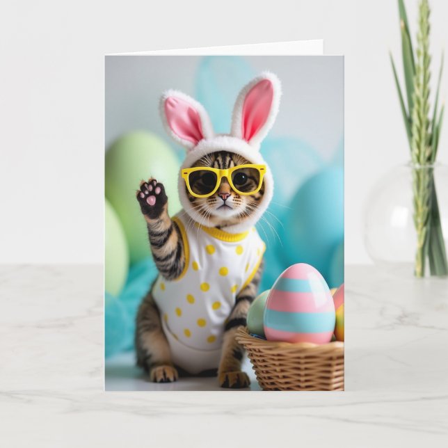 Stylish Spring Cat Costume Card (Front)