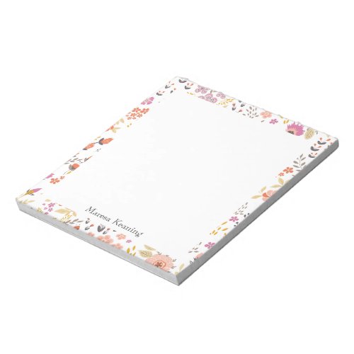 Stylish Spring Floral Pattern Personalized Name Notepad