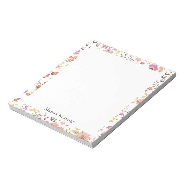 Stylish Spring Floral Pattern Personalized Name Notepad (Rotated)
