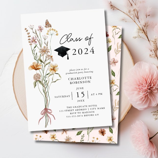 Stylish Spring Wildflower Bouquet Graduation Party Invitation (Stylish Spring Wildflower Bouquet Graduation Party Invitation)