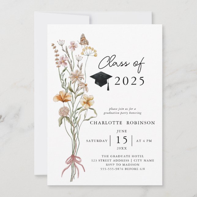 Stylish Spring Wildflower Graduation Party Invitation (Front)