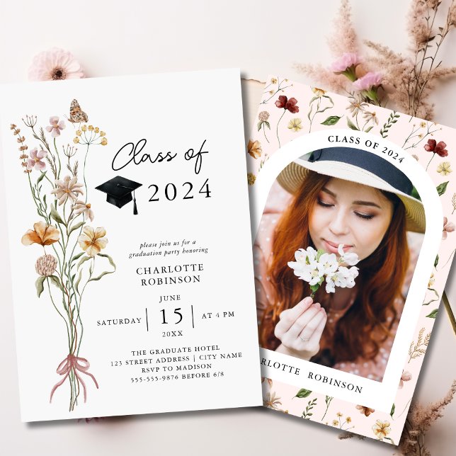 Stylish Spring Wildflower Graduation Party Photo Invitation (Stylish Spring Wildflower Graduation Party Photo Invitation)
