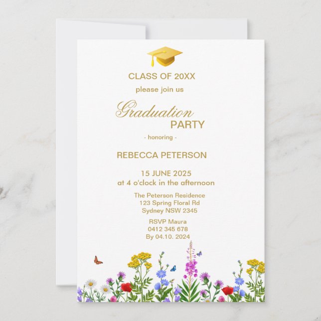 Stylish Spring Wildflower Meadow Garden Graduation Invitation (Front)