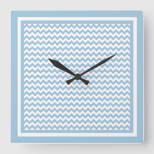 Stylish Square Wall Clock, Blue and White Chevrons Square Wall Clock (Front)