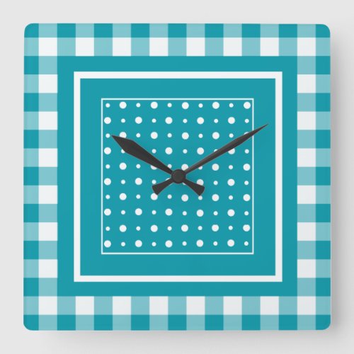 Stylish Square Wall Clock Teal Check Gingham Square Wall Clock