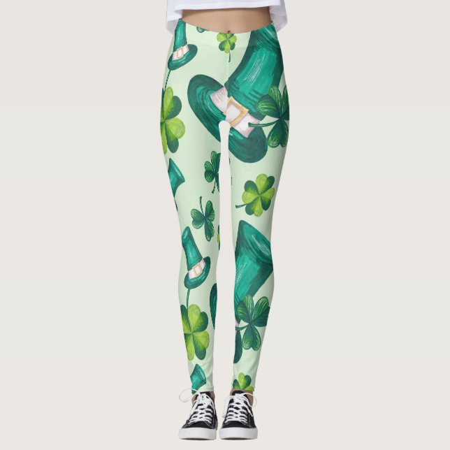 Stylish St. Patrick's Day Green Leggings (Front)