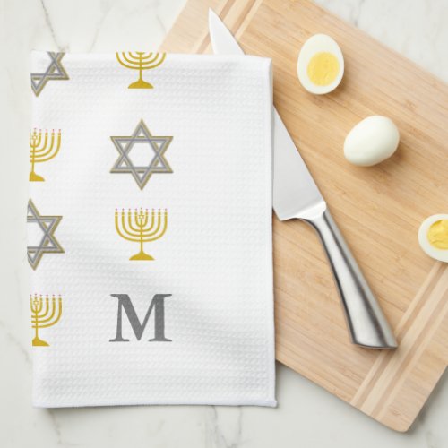  Stylish Star of David Menorah Jewish Monogram Kitchen Towel