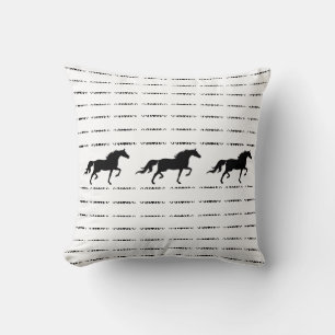 Stylish star pattern & horses in black & white throw pillow