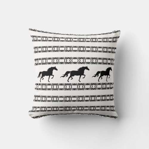 Stylish star pattern  horses in black  white throw pillow