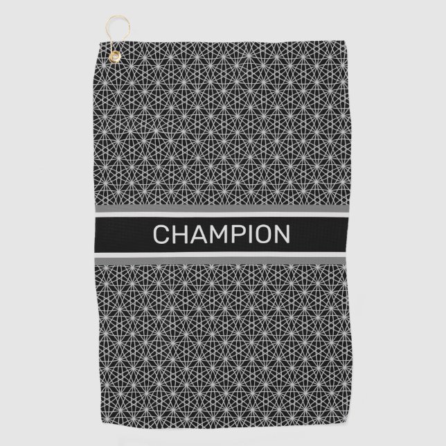 Stylish Star Pattern in Black & Light Silver Gray Golf Towel (Front)