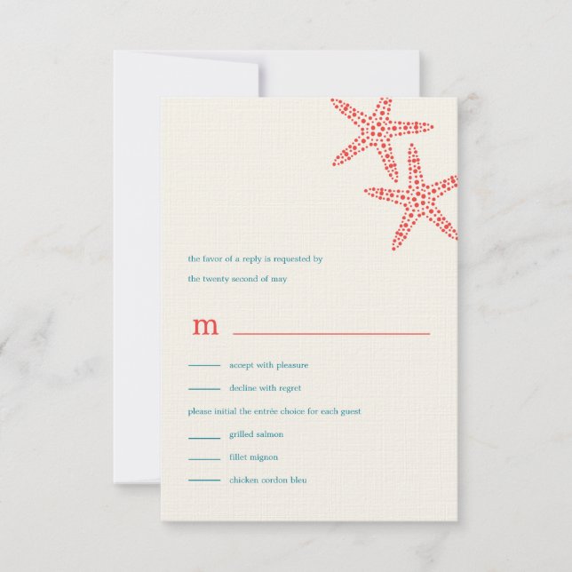 Stylish Starfish Wedding RSVP/Response Cards (Front)