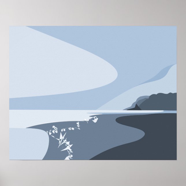 Stylish Steel-Blue Digital Art Seascape Poster (Front)