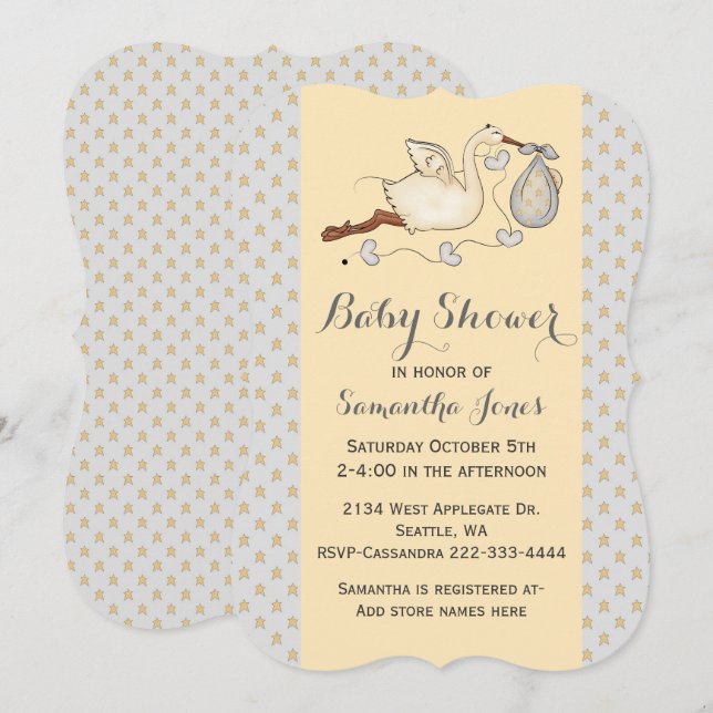 Stylish Stork Custom Baby Shower Invitation (Front/Back)