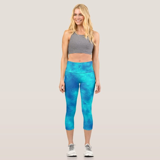 Stylish Storm cloud effect Blue Capri Leggings (Front)