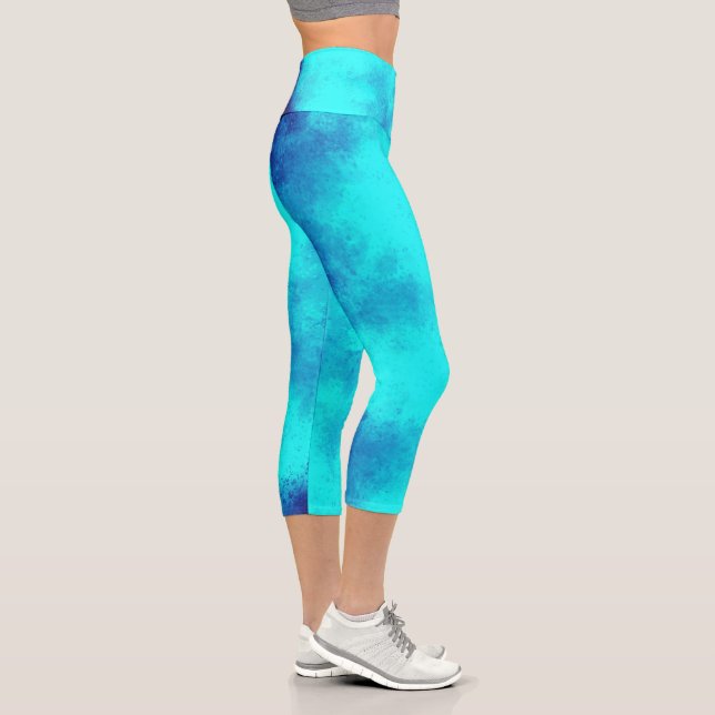 Stylish Storm cloud effect  Blue Capri Leggings (Right)