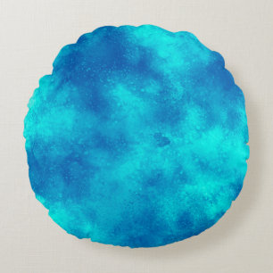 Stylish Storm cloud effect pattern blue turquoise Round Pillow
