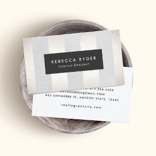 Stylish Striped Faux Gold and Linen Professional Business Card