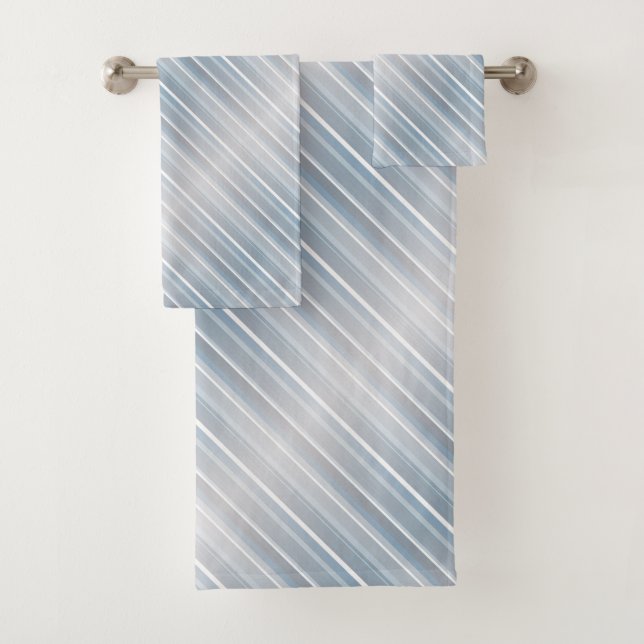 Stylish striped gray-blue  bath towel set (Insitu)