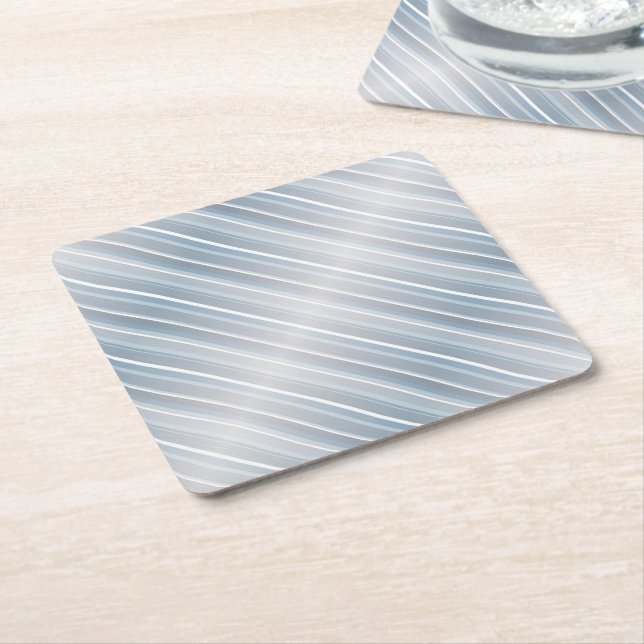 Stylish striped gray-blue   square paper coaster (Angled)