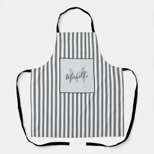 Stylish Striped Gray Monogram Apron