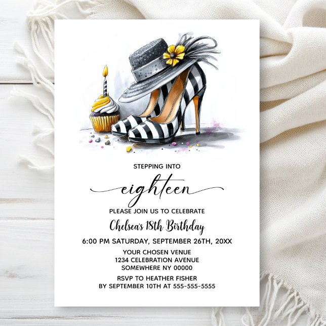Stylish Striped High Heel Shoes 18th Birthday Invitation (Creator Uploaded)