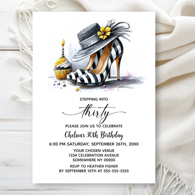 Stylish Striped High Heel Shoes 30th Birthday Invitation (Creator Uploaded)