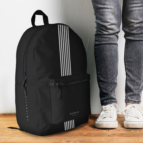 Stylish Stripes Black White Minimal Sporty Printed Backpack