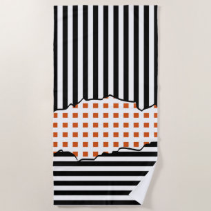 Stylish Stripes Net Black, White, Orange Layered Beach Towel