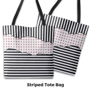 Stylish Stripes Net Layered Black, White & Pink Tote Bag
