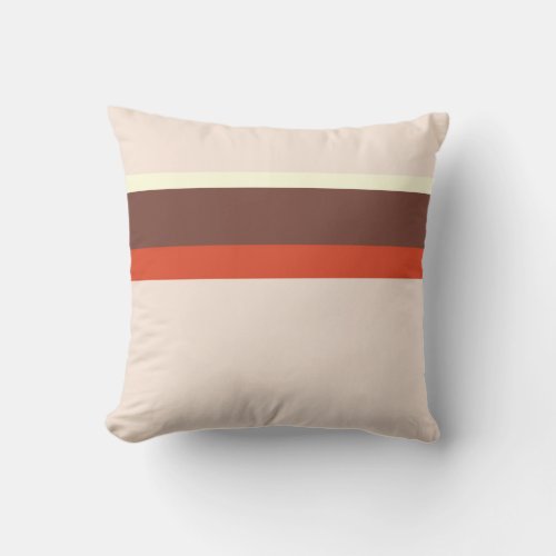 Stylish stripes red cream brown on pastel pink throw pillow
