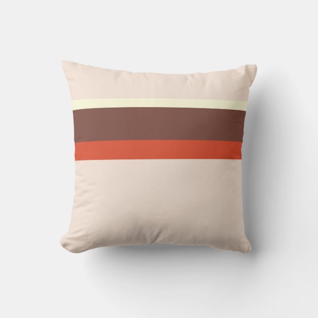 Stylish stripes red cream brown on pastel pink throw pillow (Front)