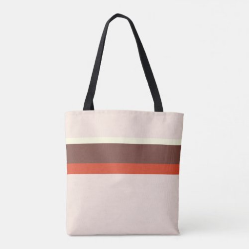 Stylish stripes red cream brown on pastel pink tote bag