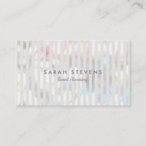 Stylish Subtle Bokeh White Stripes Event Planner Business Cards