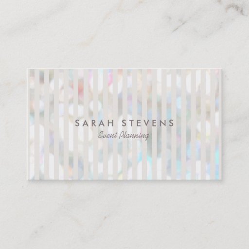 Customizable Stylish Subtle Bokeh White Stripes Event Planner Business Cards
