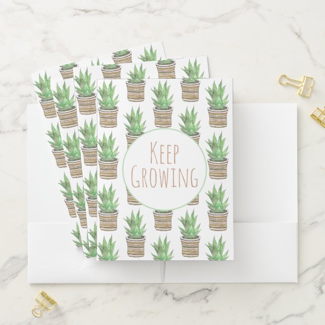 Stylish Succulent Keep Growing Encouraging Pocket Folder (In Situ)