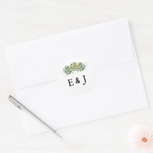 Stylish Succulent Wedding Classic Round Sticker