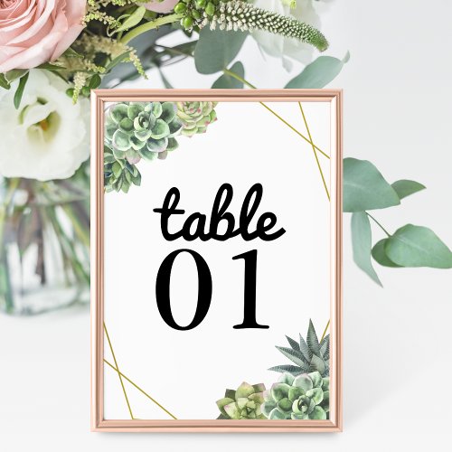 Stylish Succulent Wedding Table Number