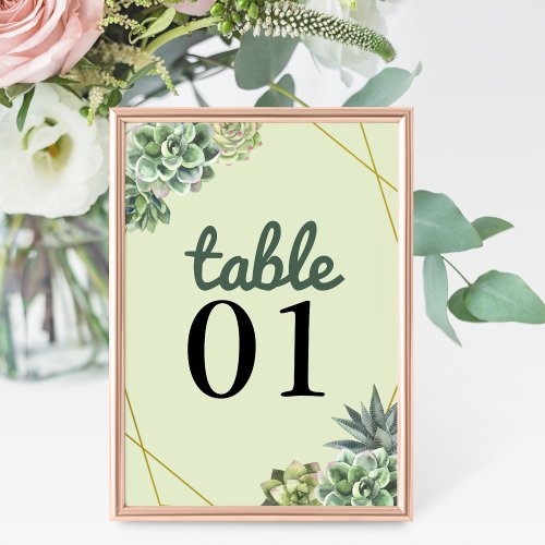 Stylish Succulent Wedding Table Number
