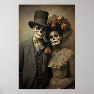 Stylish Sugar Skull Costumes Poster: Unique Dia de Poster