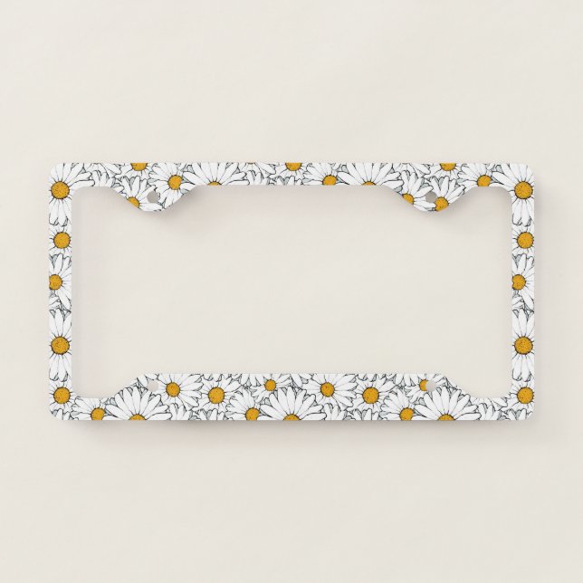 Stylish Summer Daisy Floral License Plate Frame (Front)