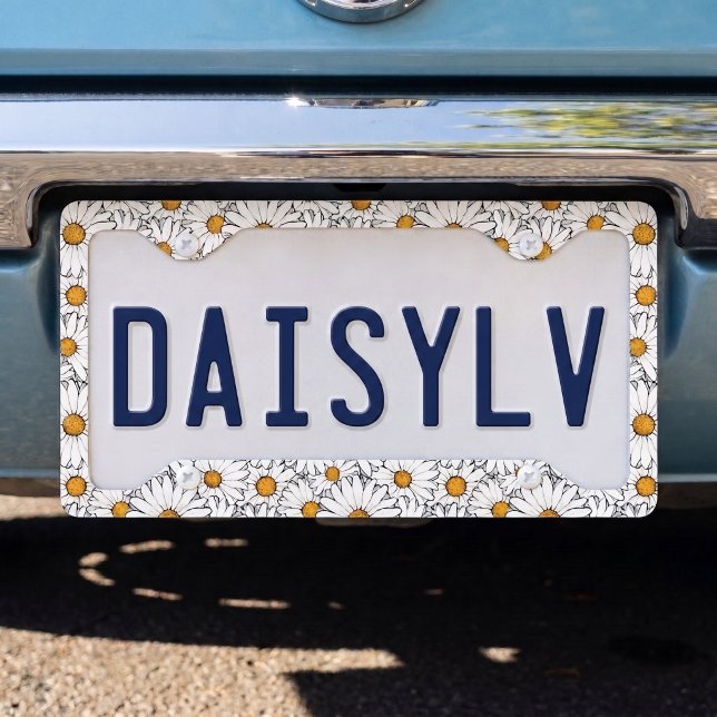 Stylish Summer Daisy Floral License Plate Frame (Creator Uploaded)