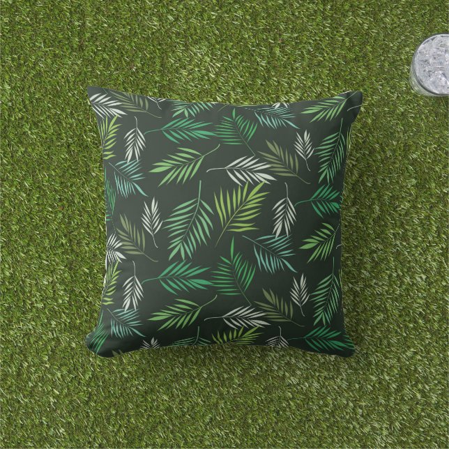 Stylish Summer Green Tropical Palm Leaves  Outdoor Pillow (Grass)
