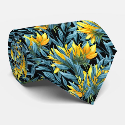 Stylish Sunflower Autumn Floral Pattern Neck Tie | Zazzle