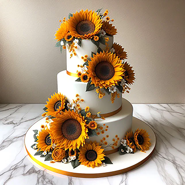 STYLISH SUNFLOWER DECORATED BIRTHDAY CAKE CARD | Zazzle