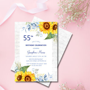 Stylish Sunflower White Grey Brick Floral Birthday Invitation