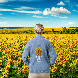 Stylish Sunflower White Monogram Women&#39;s Custom Denim Jacket