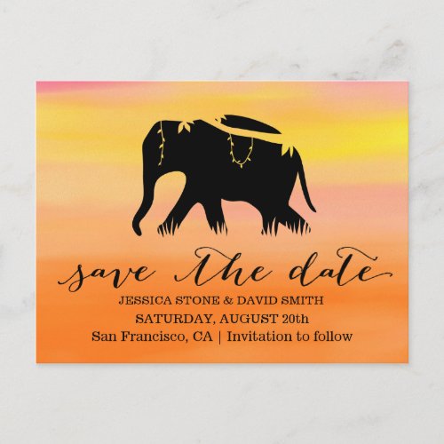 Stylish Sunset Elephant Wedding Save the Date Announcement Postcard
