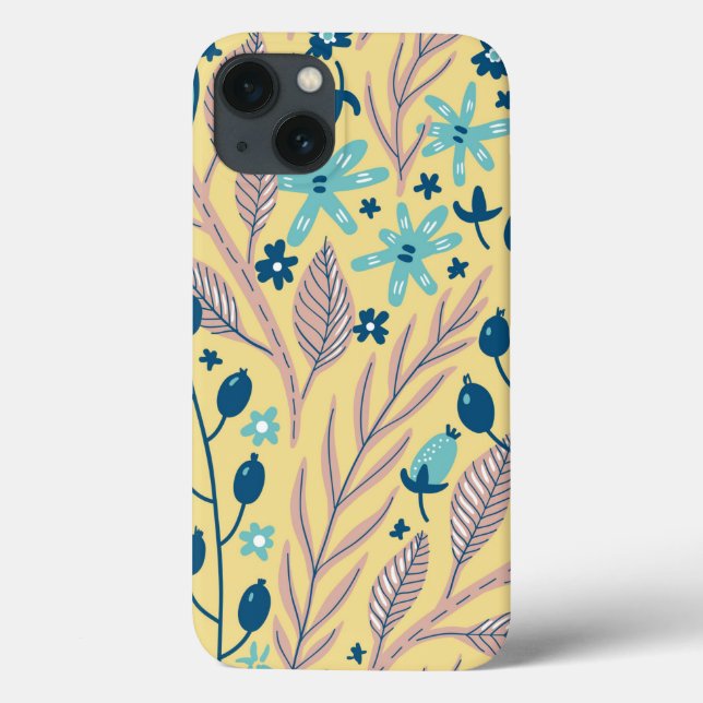 Stylish Surreal Foliage Pink Blue on Beige Trendy Case-Mate iPhone Case (Back)