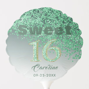 Stylish Sweet 16 Falling Green Glitter Balloon
